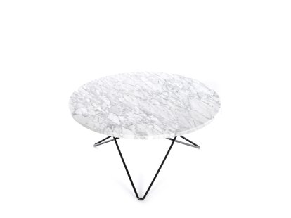 O Table, Weiß Carrara, Stahl, schwarz pulverbeschichtet