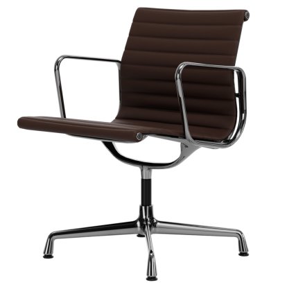 Aluminium Chair EA 107 / EA 108, EA 107 - nicht drehbar, Poliert, Leder (Standard), Kastanie