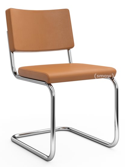 S 32 PV Pure Materials Freischwinger, Nappaleder cognac, Verchromt, Kunststoffgleiter schwarz mit Filz