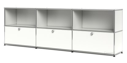 USM Haller Sideboard XL, individualisierbar, Reinweiß RAL 9010, Offen, Mit 3 Klappen