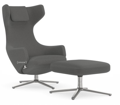 Grand Repos Loungesessel, Sessel Grand Repos & Ottoman, Stoff Cosy 2 Classic Grey, 45 cm, Poliert