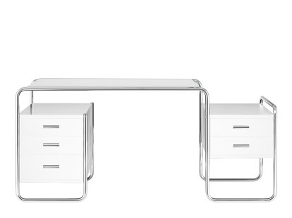 S 285 Schreibtisch, Esche offenporig decklackiert reinweiß, 1 großer Korpus/1 kleiner Korpus
