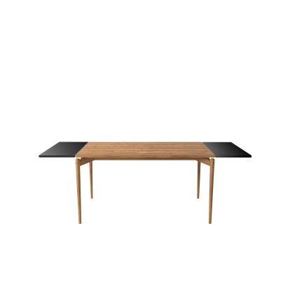 PUREdinner Tisch, 140 x 85 cm, Eiche natur geölt, Mit 2 Erweiterungsplatten MDF schwarz (L 140-240 cm)