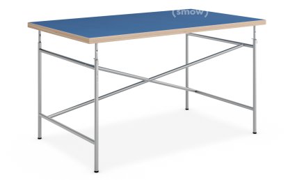 Kinderschreibtisch Eiermann, 120 x 70 cm, Linoleum mitternachtsblau (Forbo 4181) mit Eichekante, silber