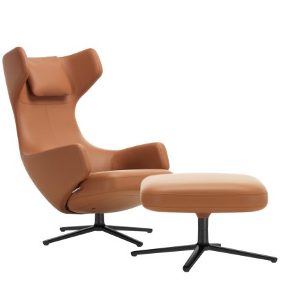 Grand Repos Loungesessel, Sessel Grand Repos & Ottoman, Leder Premium F cognac, 45 cm, Basic dark