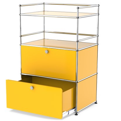 USM Haller Bar Highboard, Goldgelb RAL 1004, Mit Klappe und Auszug (inkl. Einlegerahmen)