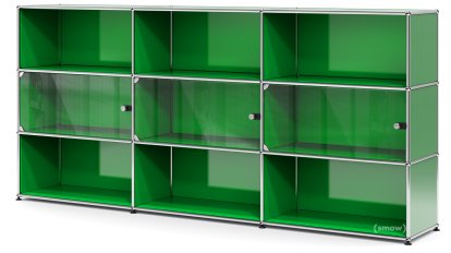 USM Haller Highboard XL mit 3 Glastüren, mit Schlossgriff, USM grün