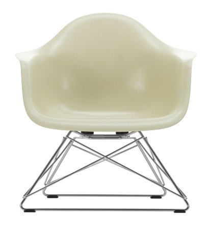 Eames Fiberglass Armchair LAR, Eames parchment, Verchromt