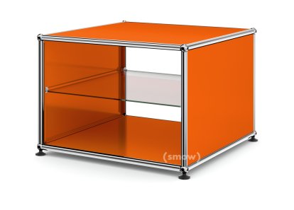 USM Haller Beistelltisch mit Seitenwänden, 50 cm, mit Glas-Zwischentablar, Reinorange RAL 2004