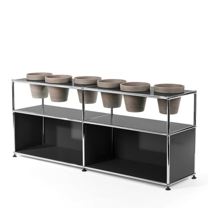 USM Haller Pflanzenwelten Sideboard, Anthrazitgrau RAL 7016, Offen, Mit 6 Töpfen, Basalt