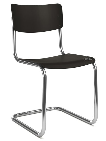S 43 Klassik Freischwinger, Gestell verchromt, Buche decklackiert, Tiefschwarz (RAL 9005), Ohne Sitzauflage, Ohne Gleiter