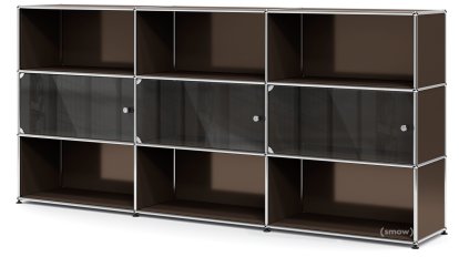 USM Haller Highboard XL mit 3 Glastüren, mit Schlossgriff, USM braun