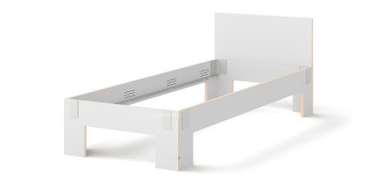 Tagedieb Bett, 90 x 220 cm, Mit Kopfteil, FU (Sperrholz, Birke) weiß, Lichtgrau, Ohne Lattenrost