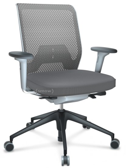 ID Mesh, FlowMotion-ohne Vorwärtsneigung, ohne Sitztiefenverstellung, Mit 2D Armlehnen, 5-Stern Untergestell, Kunststoff basic dark, Soft grey, Sitz Silk Mesh, Rücken Diamond Mesh, Dimgrey, Hart für Teppichboden