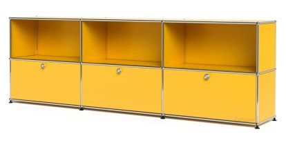 USM Haller Sideboard XL, individualisierbar, Goldgelb RAL 1004, Offen, Mit 3 Klappen