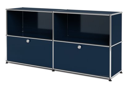 USM Haller Sideboard L, individualisierbar, Stahlblau RAL 5011, Offen, Mit 2 Klappen