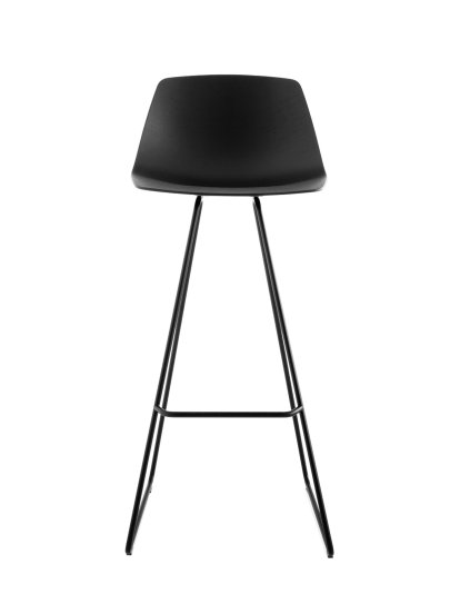 Miunn Barhocker mit Kufengestell, H 75 cm, Eiche schwarz gebeizt / schwarz pulverlackiert