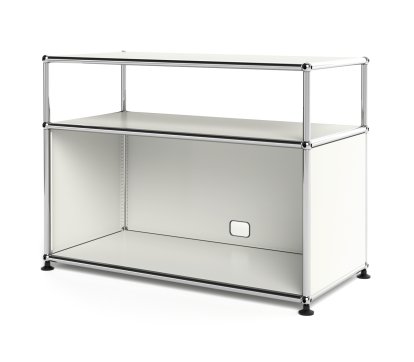 USM Haller Lowboard M mit Aufbau, individualisierbar, Reinweiß RAL 9010, Mit Klappe, Mit Kabeldurchlass unten mittig