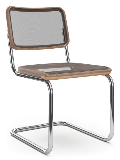 S 32 N Pure Materials Freischwinger, Nussbaum geölt, Verchromt, Kunststoffgleiter schwarz mit Filz