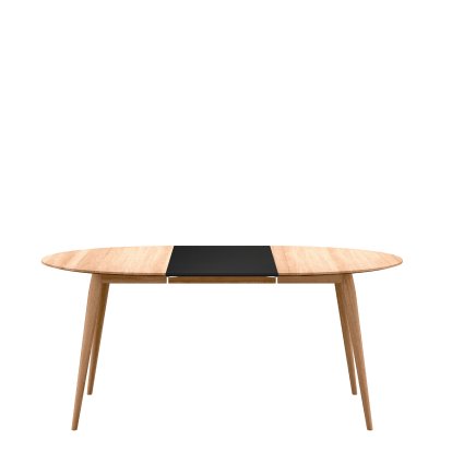 PLAYdinner Round Tisch, Eiche natur geölt, Mit einer Einlegeplatte (L 120-170 cm), MDF schwarz