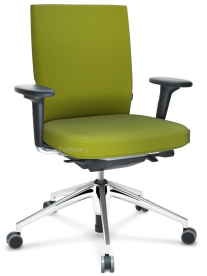 ID Soft, FlowMotion-mit Vorwärtsneigung, mit Sitztiefenverstellung, Mit 2D Armlehnen, 5-Stern Untergestell, Aluminium poliert, Basic dark, Sitz und Rücken Plano, Avocado, Weich für harte Böden