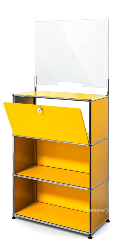 USM Haller Counter M mit Security Screen und Übergabefach, Goldgelb RAL 1004, Mit Füßen