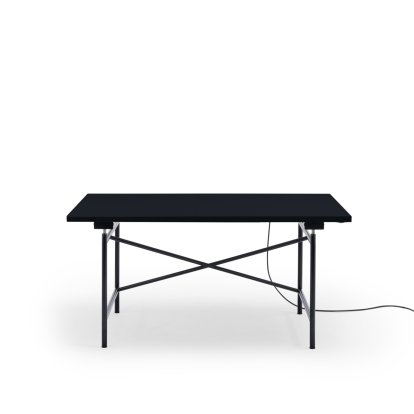 Eiermann 1 E Tisch (Elektrische Höhenverstellung), Linoleum nero (Forbo 4023) mit schwarzer Kante, 140 x 80 cm, Schwarz, Mit Kabelkanal