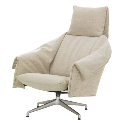 Bascule Loungesessel Highback mit Viersternfuß, Ohne Ottoman, Stoff Iroko 2, creme, 38 cm, Aluminium gestrahlt