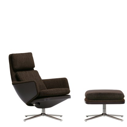 Grand Relax Loungesessel, Mit Ottoman, Stoff Corsaro, pfeffer melange / Leder Forte, umbra grau, Poliert, 46,5 cm