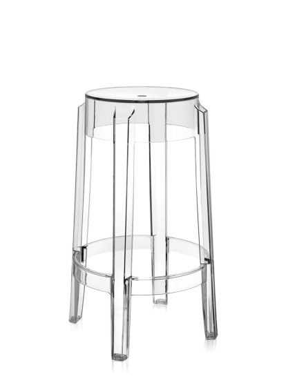 Charles Ghost Hocker, Höhe 65 x ø Sitz 29 x ø Basis 46 cm, Transparent, Glasklar