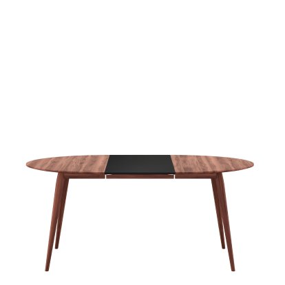 PLAYdinner Round Tisch, Walnuss geölt, Mit einer Einlegeplatte (L 120-170 cm), MDF schwarz