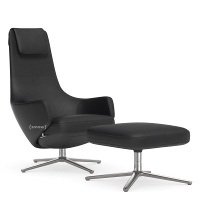 Repos Loungesessel, Sessel Repos & Ottoman, Leder Premium F nero, 40 cm, Poliert