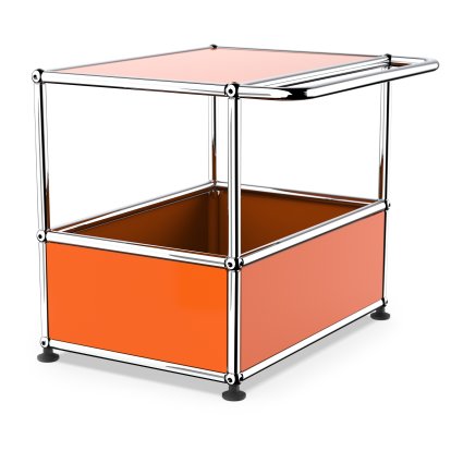 USM Haller Bartisch, Mit Stoßbügeln, Reinorange RAL 2004, Nivellierfüße