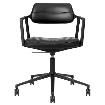 Swivel 453+ Drehstuhl, Schwarz pulverbeschichtet, Rollfuß, Leder schwarz