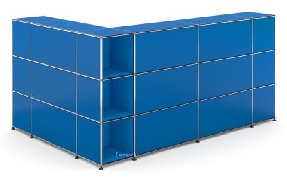 USM Haller Theke Typ 4, Enzianblau RAL 5010, Ecke offen