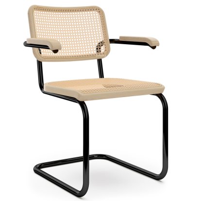 S 64 V Pure Materials Freischwinger, Esche / natur, Tiefschwarz (RAL 9005), Kunststoffgleiter schwarz mit Filz