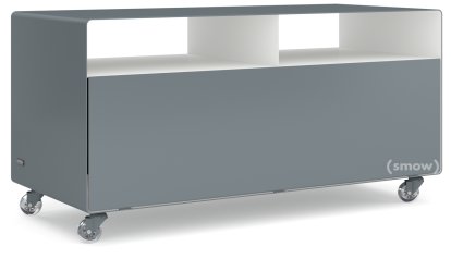 TV Lowboard R 108, Basaltgrau (RAL 7012) -  Reinweiß (RAL 9010), Transparentrollen