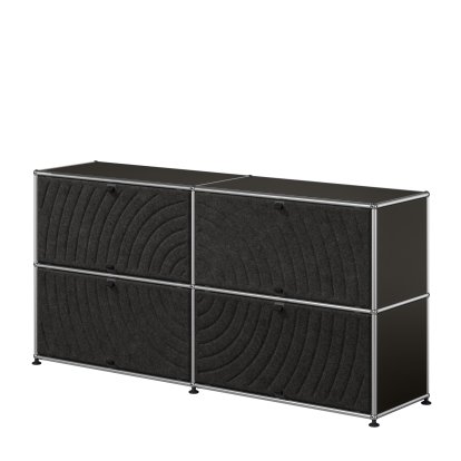 USM Haller Sideboard L mit vier USM Haller Soft Panels, rund, Graphitschwarz RAL 9011, Dunkelgrau