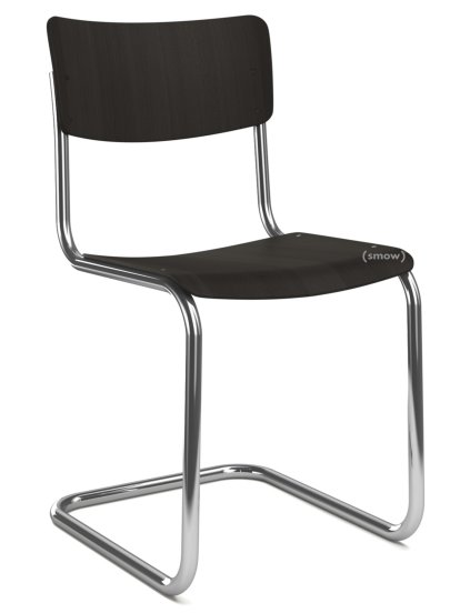 S 43 Klassik Freischwinger, Gestell verchromt, Buche gebeizt, Schwarz (TP 29), Ohne Sitzauflage, Ohne Gleiter