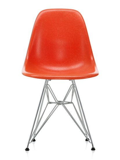 Eames Fiberglass Chair DSR, Eames red orange, Glanzchrom