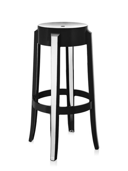 Charles Ghost Hocker, Höhe 75 x ø Sitz 29 x ø Basis 46 cm, Undurchsichtig, Schwarzglänzend
