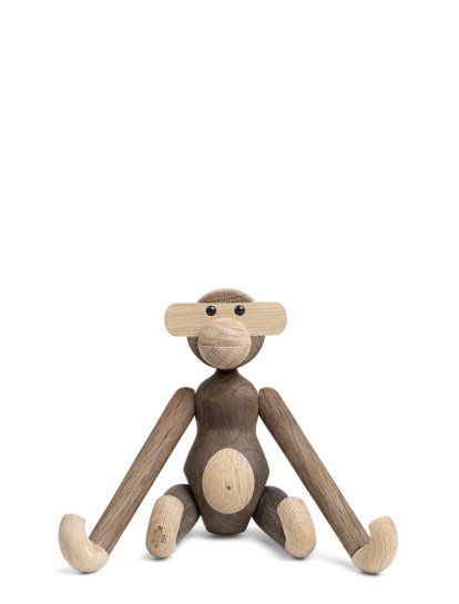 Affe Holzfigur, Klein (H 19 cm), Räuchereiche/Eiche natur