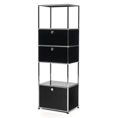 USM Haller Wohnzimmer Regal M Typ 2, Graphitschwarz RAL 9011, Mit 2 Klappen und 1 Auszug (inkl. Einlegerahmen)