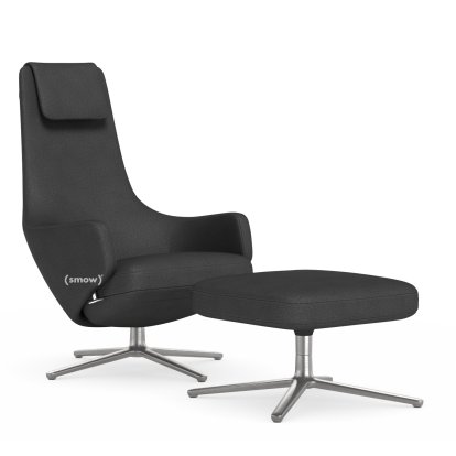 Repos Loungesessel, Sessel Repos & Ottoman, Stoff Dumet carbon/schwarz, 40 cm, Poliert