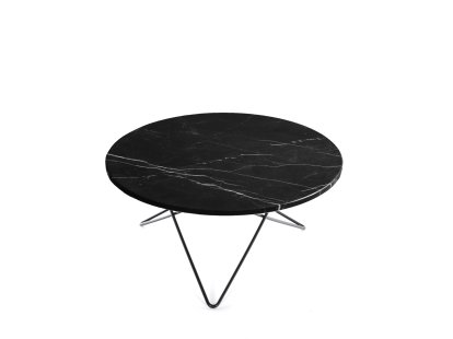 O Table, Schwarz Marquina, Stahl, schwarz pulverbeschichtet