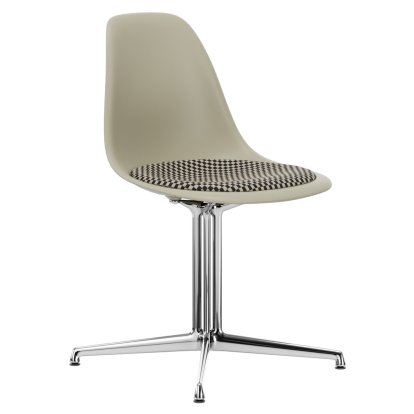 Eames Plastic Side Chair DSL, Kieselstein, Mit Sitzpolster, Checker, Aluminium poliert