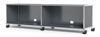 USM Haller TV-/HiFi-Lowboard, individualisierbar, Mittelgrau RAL 7005, Mit 2 Klappen, Mit Kabeldurchlass unten mittig
