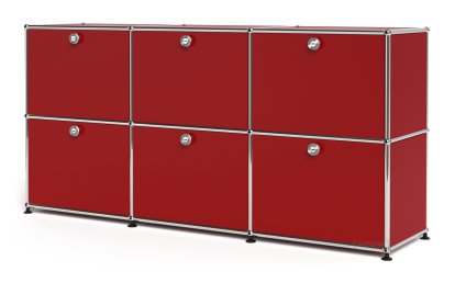 USM Haller Sideboard 50, individualisierbar, USM rubinrot, Mit 3 Klappen, Mit 3 Klappen