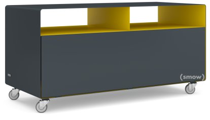 TV Lowboard R 108, Anthrazitgrau (RAL 7016) - Verkehrsgelb (RAL 1023), Industrierollen
