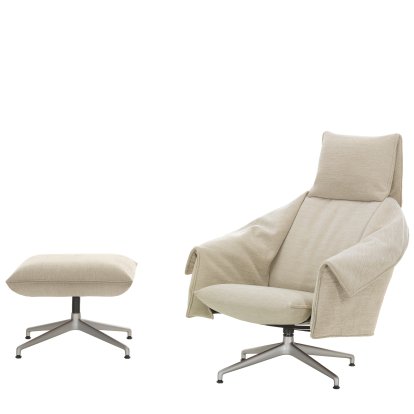 Bascule Loungesessel Highback mit Viersternfuß, Mit Ottoman, Stoff Iroko 2, creme, 43 cm, Aluminium gestrahlt